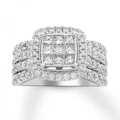 Hip Hop Iced Out Men Ring - Trendy Copper Pave CZ Geometry Jewelry with Bling Cubic Zirconia Design