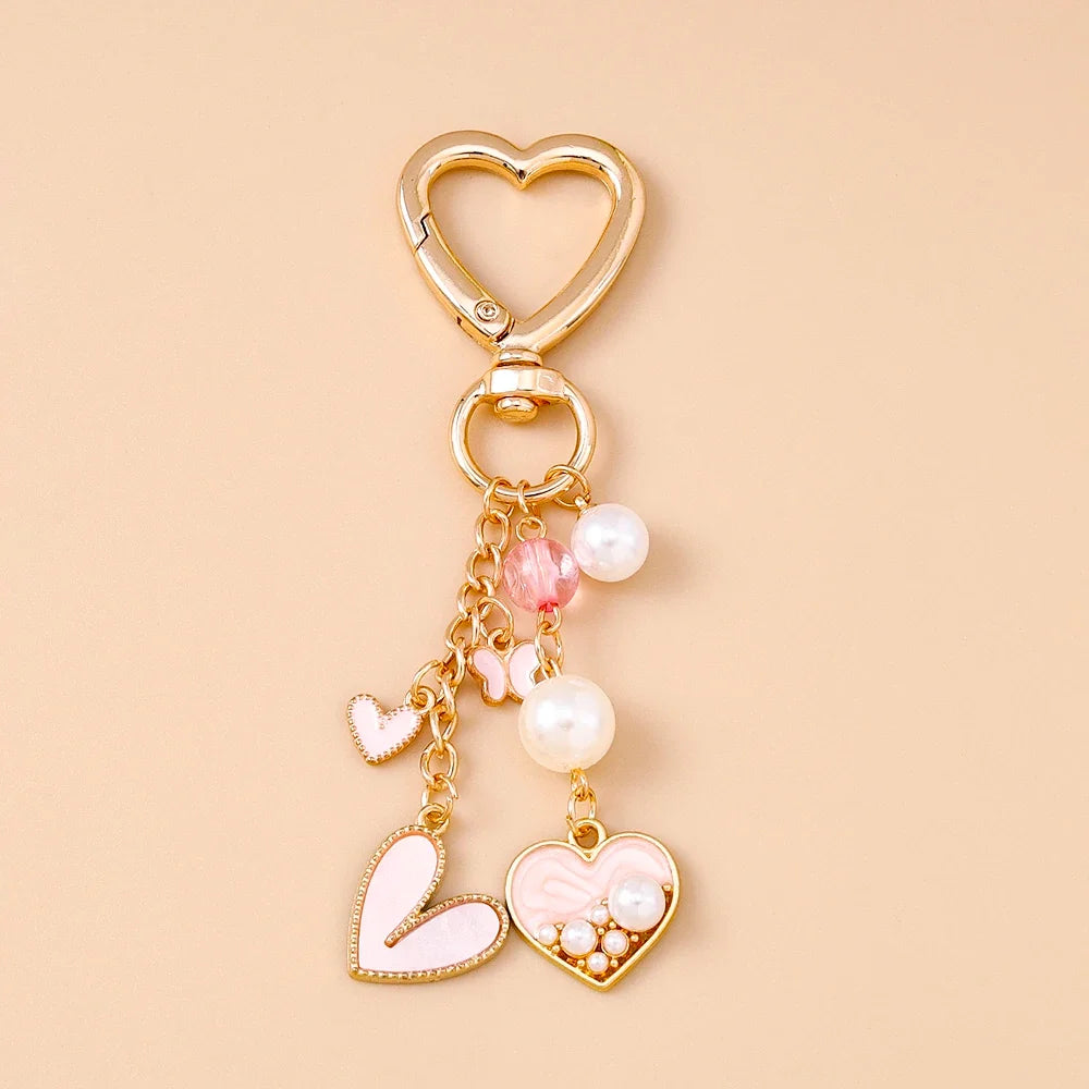 Cute Bowknot Heart Keychain - Crystal Pearl Pendant Charm for Women, Girls & Handbag Decoration