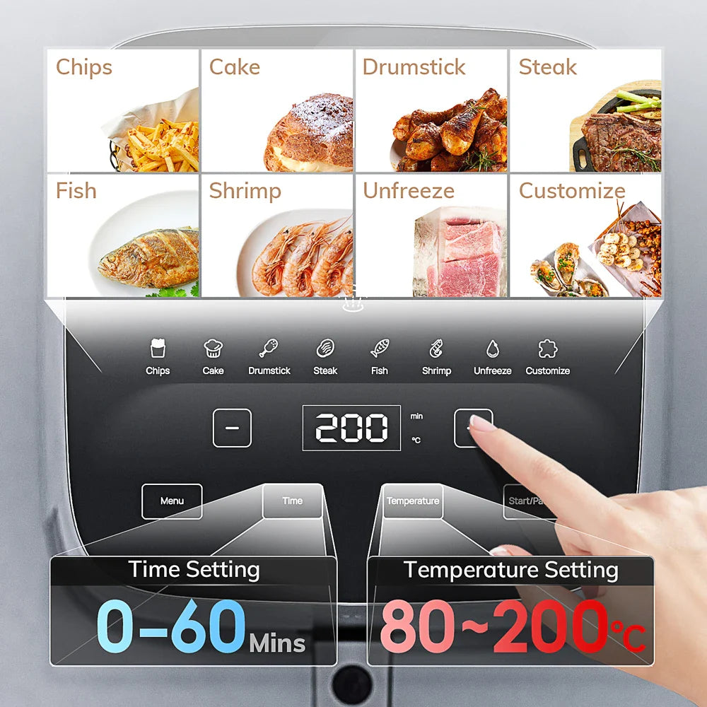 MIUI 5L Air Fryer - Electric Hot Fryer Oven Oilless Cooker with Touch Control, Nonstick Basket, and Visible Window - Family Size