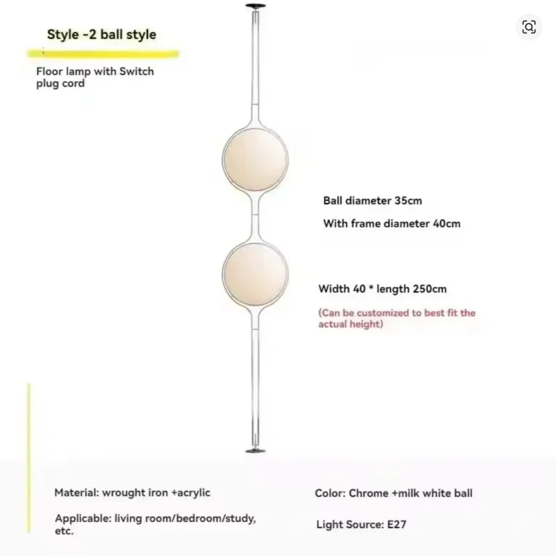 Nordic Designer LED Floor Lamp - Chrome Metal Acrylic Ball Light for Living Room & Hotel Decor