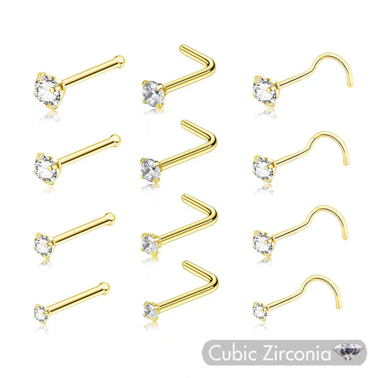 5PCS Stainless Steel Nose Ring Studs — Crystal Nostril Piercing Jewelry for Women & Girls, 1.5/2.0/2.5/3.0mm, 20G