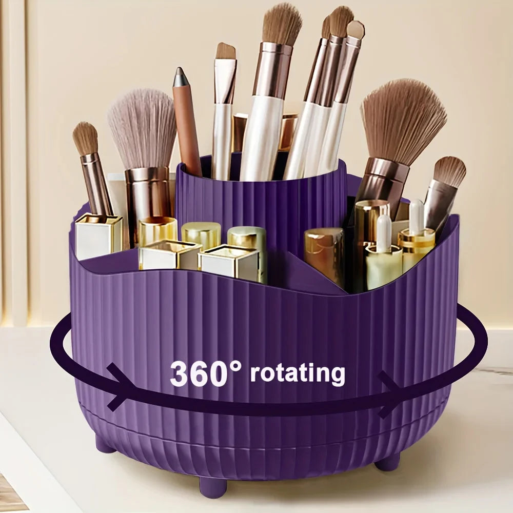 360° Rotating Makeup Brush Holder - 5 Slot Cosmetic Organizer for Brushes, Skincare & Vanity Storage