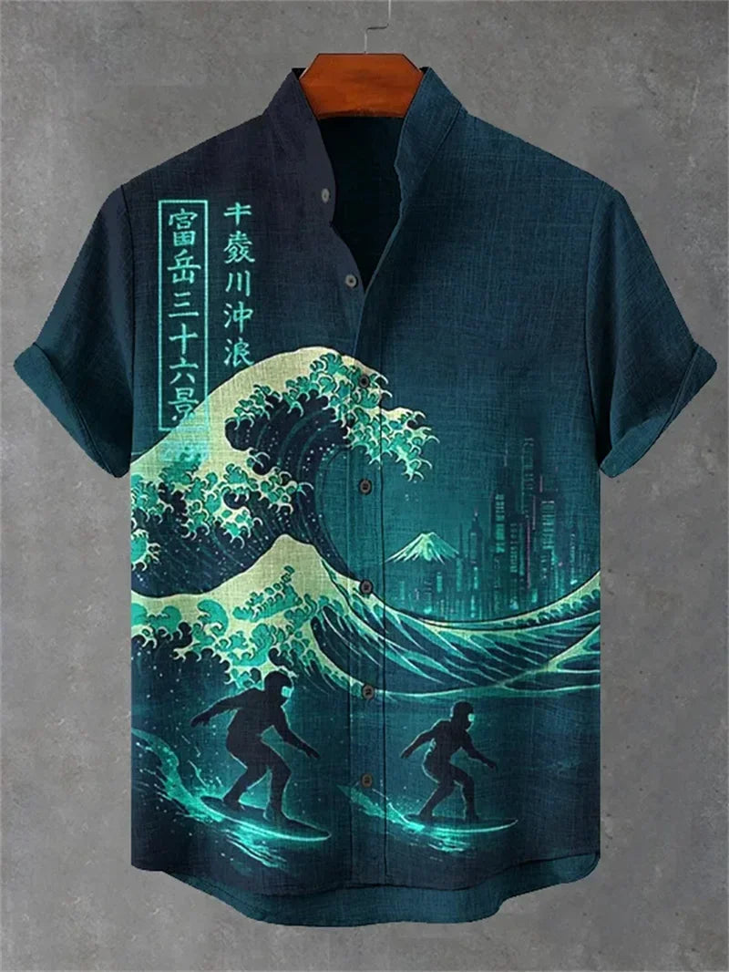 Men’s 3D Linen Hawaiian Shirt - Vintage Short Sleeve Casual Beach Shirt for Summer