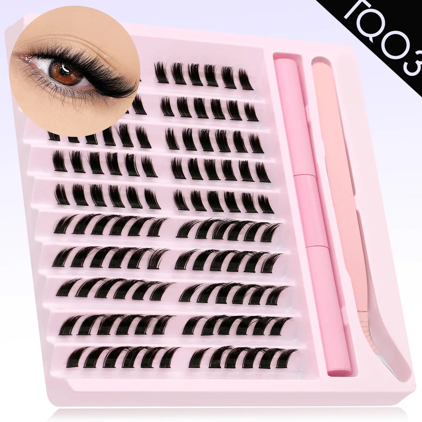 GROINNEYA Eyelash Clusters Kit – DIY Lash Extension with Bond & Seal, Waterproof Strong Hold & Tweezers