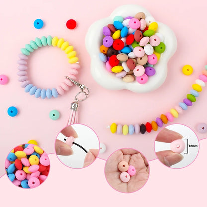 100/50/20Pcs Silicone Lentil Beads - 12mm BPA Free Loose Spacer Beads for DIY Jewelry Making Bracelets Necklaces Keychains
