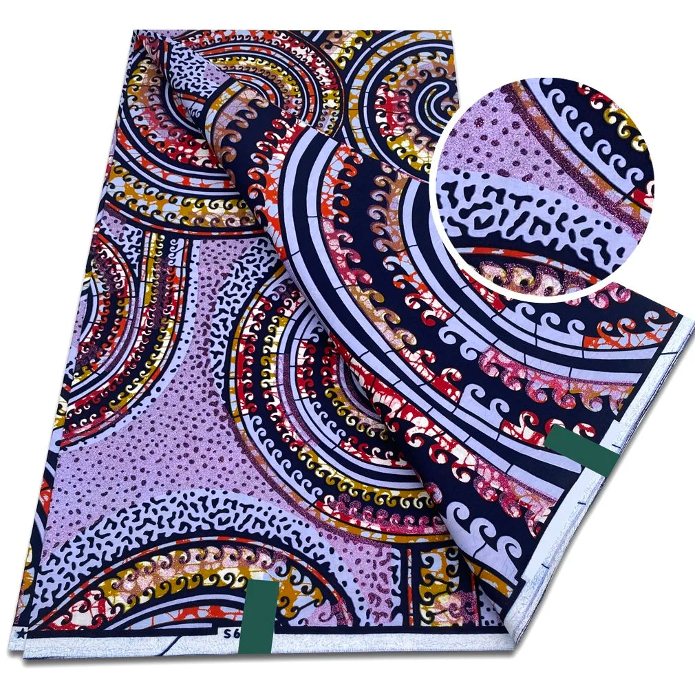 African Golden Glitter Wax Fabric - Soft Ankara Pagne Batik Gold Print Material for Women
