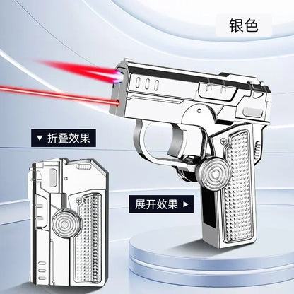 Folding Gun Style Lighter - Windproof Butane Jet Flame Metal Lighter with Laser