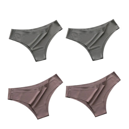 4PCS Seamless Ice Silk G-String Panties for Women – Low Waist, Soft Ultra-Thin Sexy Underwear Briefs
