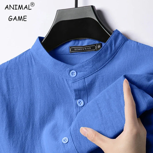 Men’s Linen Cotton Shirt - Lightweight Long Sleeve Henley Beachwear Hawaiian Style Breathable Top