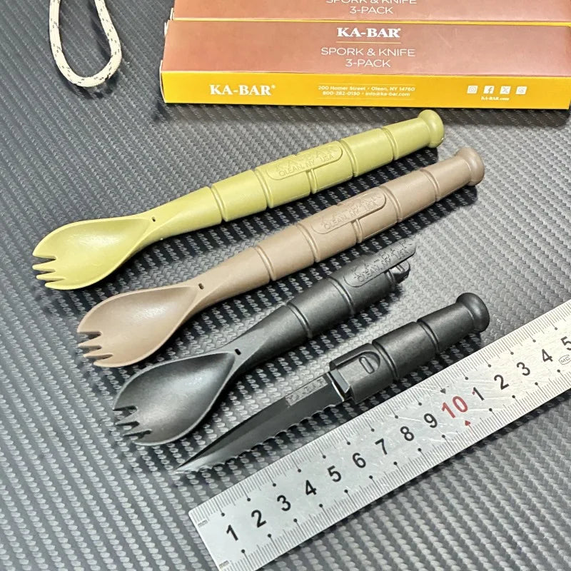 Tactical Mini Cutlery Set - EDC Folding Fork Spoon Knife Combo for Camping, Hiking & Outdoor Adventures
