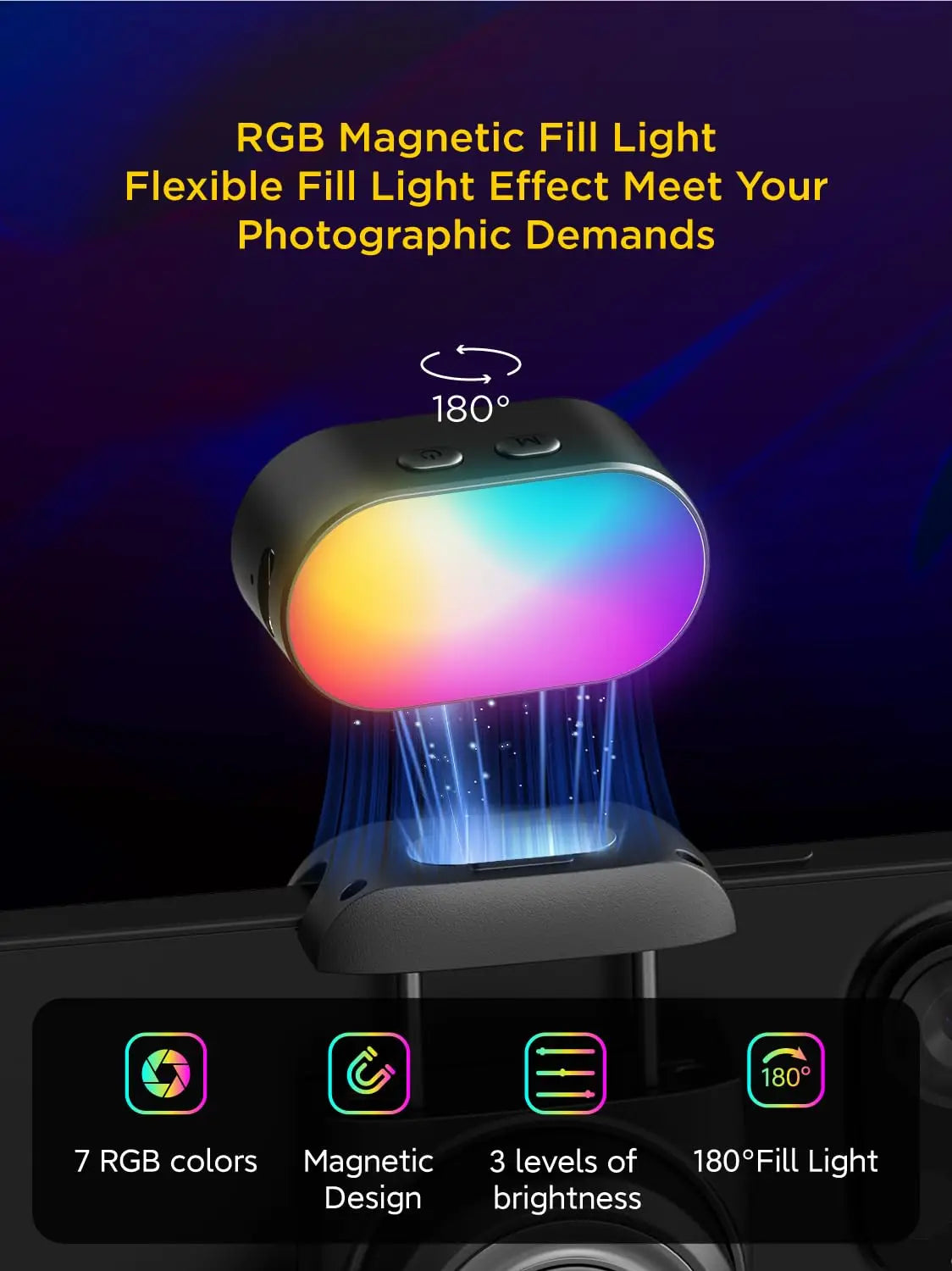 AOCHUAN RGB Magnetic LED Fill Light – Adjustable Brightness & Colors for Phone, Selfie, Live, & Video Photography