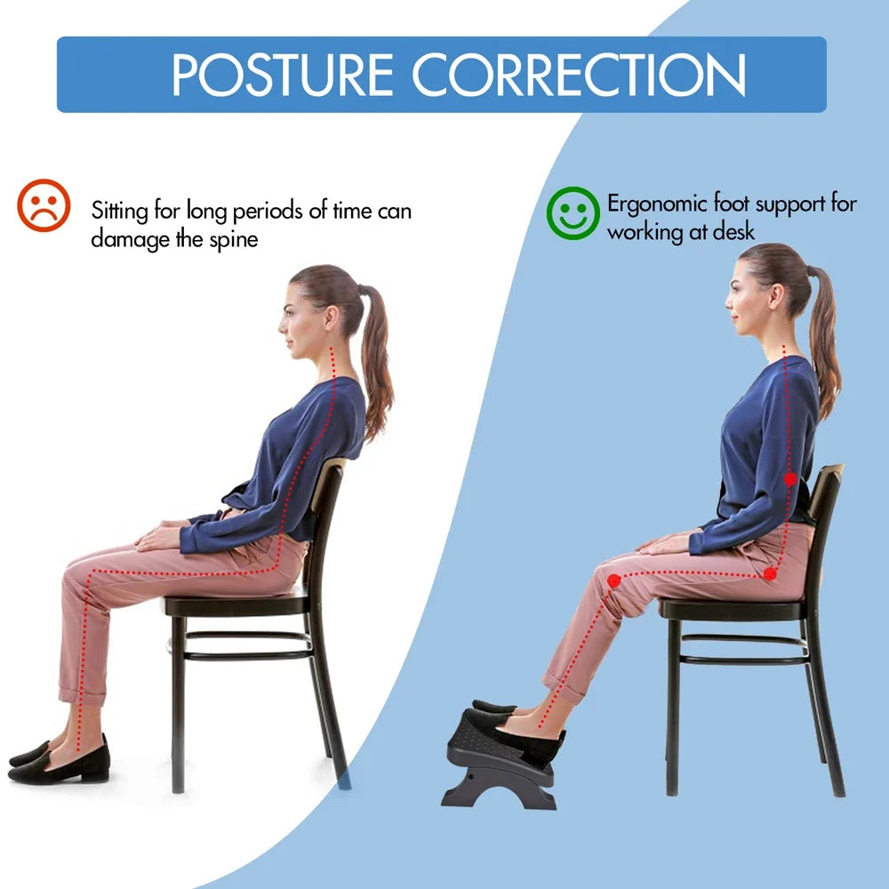 Ergonomic Under Desk Footrest - Adjustable Foot Stool with Massage Rollers for Home Office Leg Comfort and Pain Relief