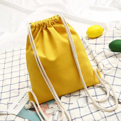 Canvas Drawstring Backpack: Double Shoulder School Bag with Pocket - Portable Casual Travel Backpack for Women & Men