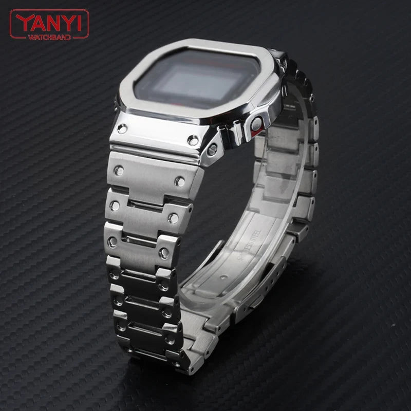 V4.0 Stainless Steel Watch Band & Bezel Kit - Metal Case Strap Replacement for Casio G-Shock DW5600 GW-B5600 DW-5030 Series