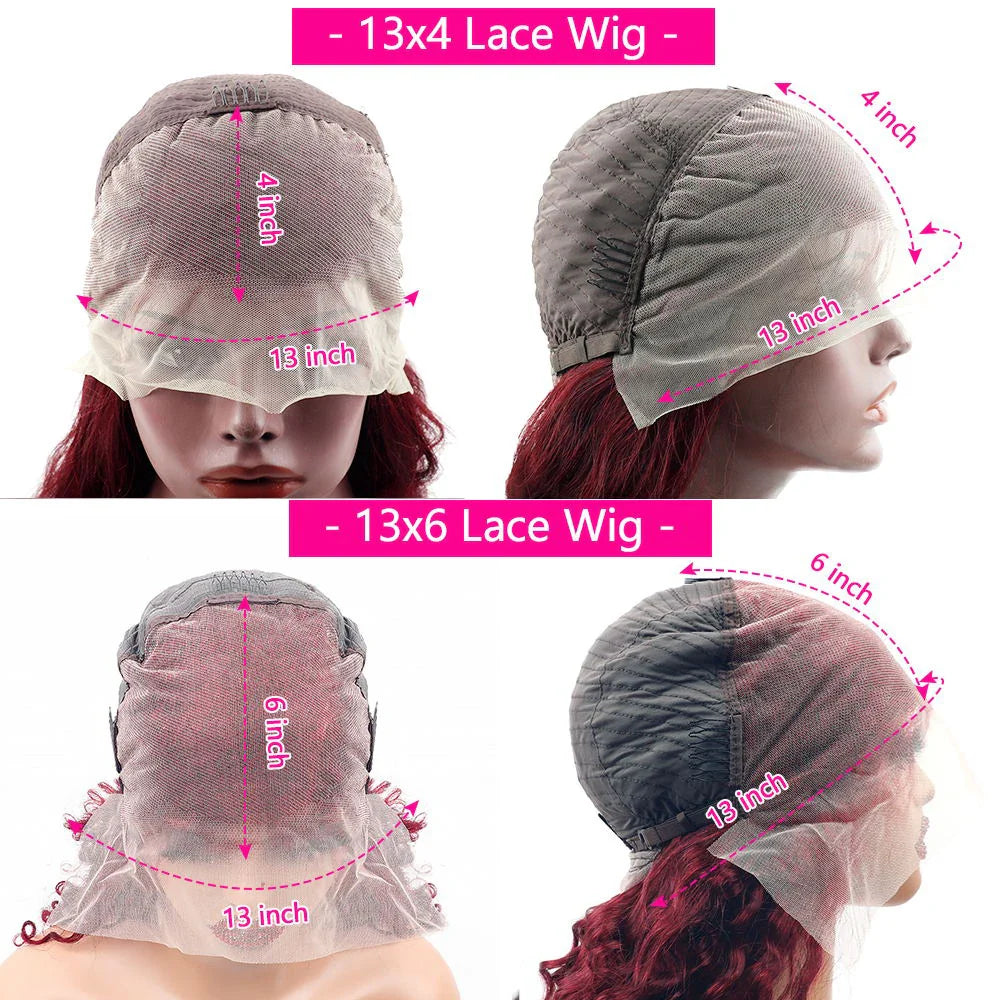 Burgundy 99J Body Wave Wig – 13x4/13x6 HD Lace Front, Pre-Plucked Human Hair Red Colored Wig