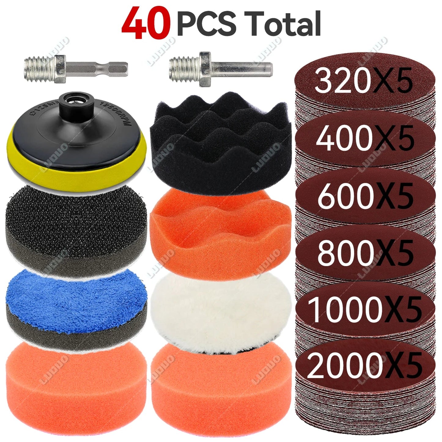 3–7 Inch Sandpaper & Polishing Sponge Set 100–5000 Grit – Car Headlight Restoration Buffing Discs for Waxing, Sanding & Polishing