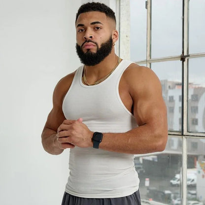 Men's Ice Silk Ribbed Muscle Vest - Slim Fit Knit Sports Tank Top for Spring Summer Fitness & Casual Wear