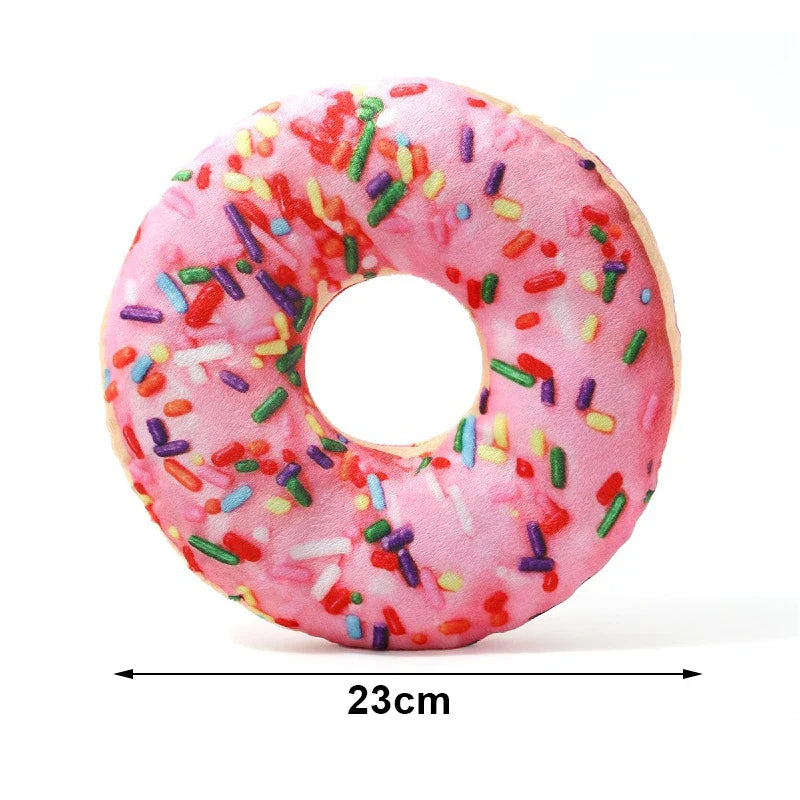 Plush Dog Toy in Doughnut & Pizza Shape – Squeaky Chew Toy for Small & Large Dogs, Teeth Cleaning Puppy Toy