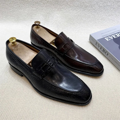 Luxury Men's Crocodile Print Leather Loafers - Double Buckle Business & Wedding Dress Shoes