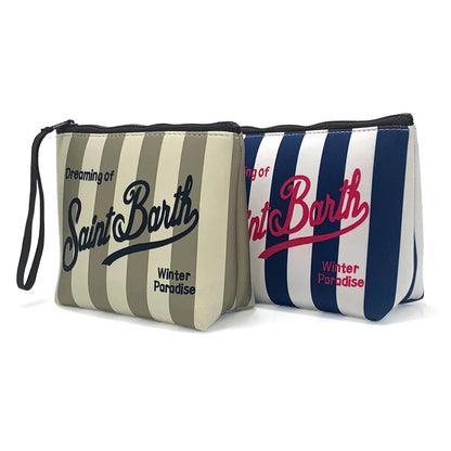 S-Saint B-Barth Striped Neoprene Zip-Up Clutch – Unisex Cosmetic & Toiletry Makeup Bag for Women