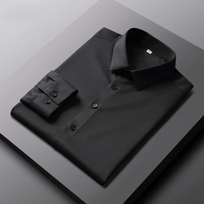 Men's Long Sleeve Dress Shirt - Solid Color Wrinkle Resistant Business Casual Top