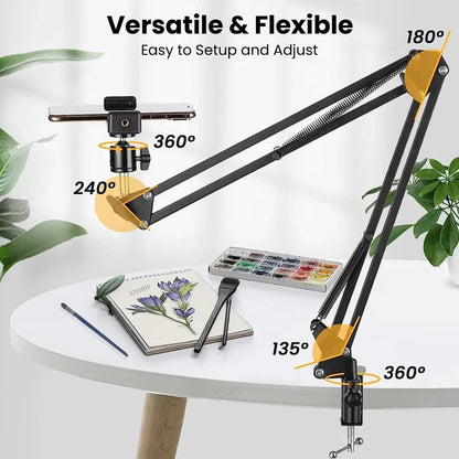FGCLSY Flexible Arm Tripod for Phone – 360° Rotation, Foldable Table Stand for Desktop, Laptop, Online Video, Live Streaming, Overhead Shots