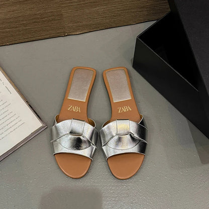 2025 Summer Women's Designer Open Toe Woven Flat Slippers – Comfortable Casual Shoes