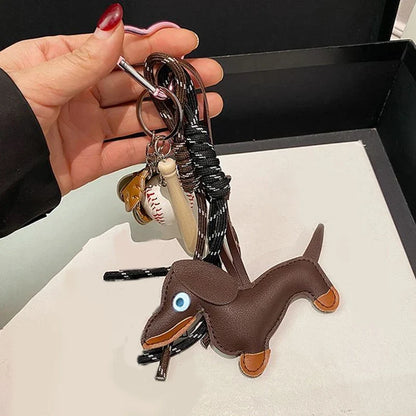 Leather Dachshund Bag Pendant - Creative Dog Keychain & Car Keyring Charm Gift