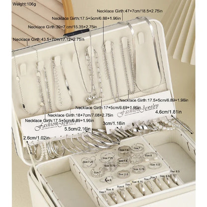 54Pcs Vintage Pearl Jewelry Set - Elegant Earrings Necklace Bracelet Ring & Heart Pendant Gift for Women