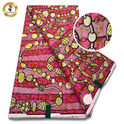 Premium Gold Print Pagne Fabric - 100% Cotton African Real Wax Ankara Grand SUP Nigerian Fabric