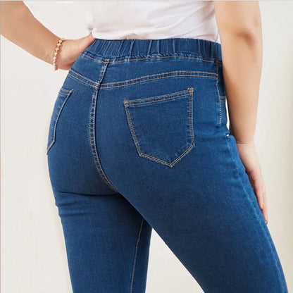 Women's Curvy Skinny Jeans - High Stretch Tummy Control Elastic Waist Mom Denim Pants
