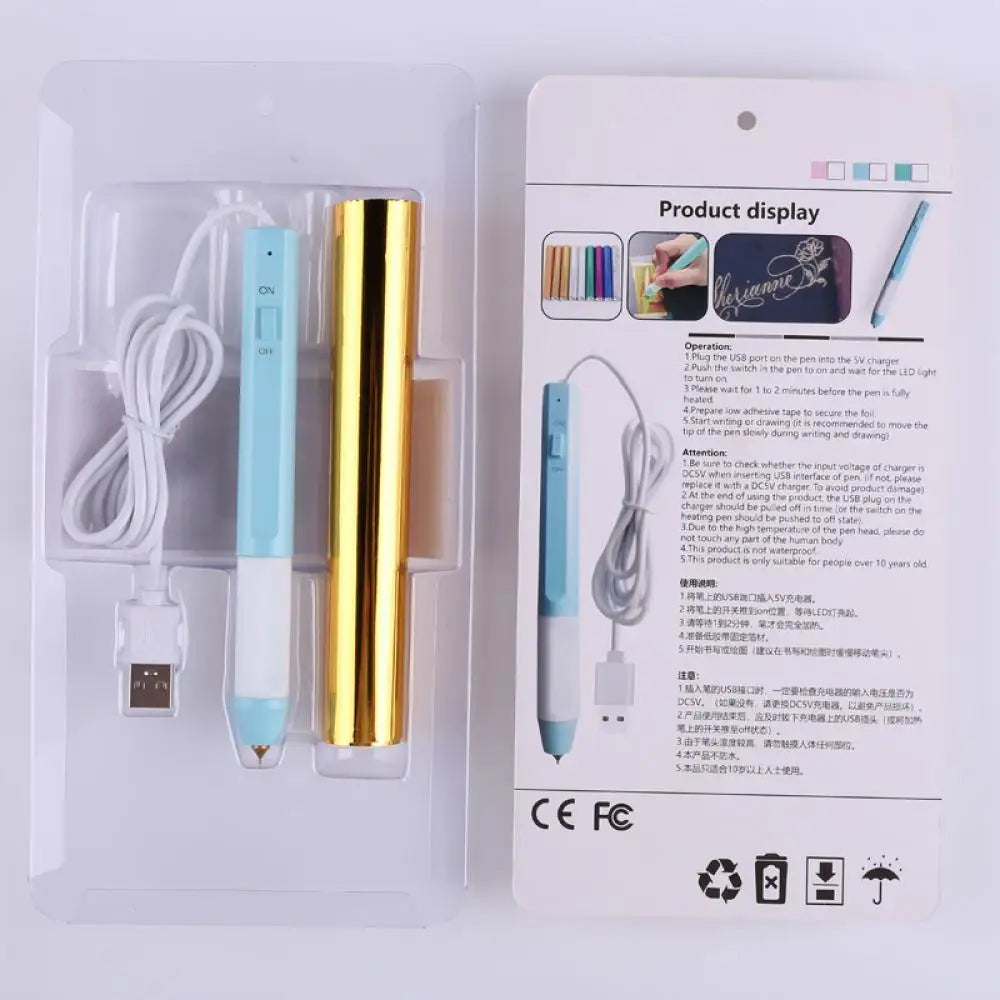 USB Hot Foil Pen with 0.8/1.5/2.5mm Tips – Slim Heat-Resistant Grip for DIY Calligraphy on Paper & Leather