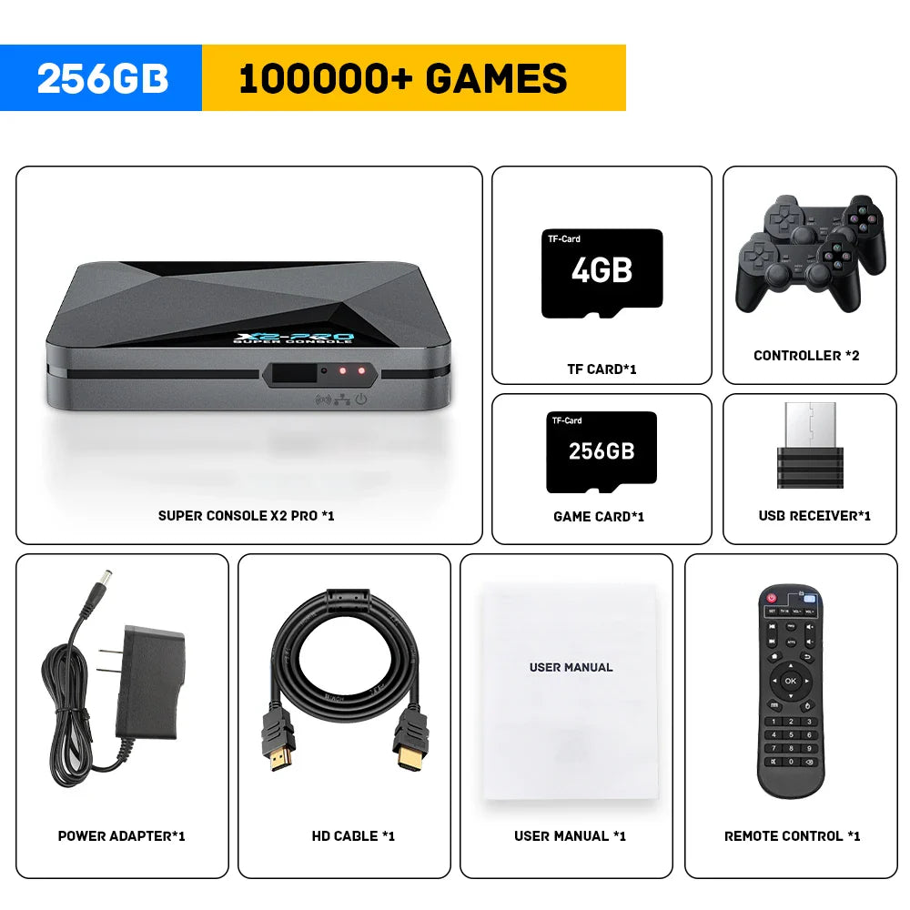 KINHANK Super Console X2 Pro Retro Game Box with 60,000 Built-in Games – Arcade, MAME, DC & SS Support with Wireless Gamepad Gift Set