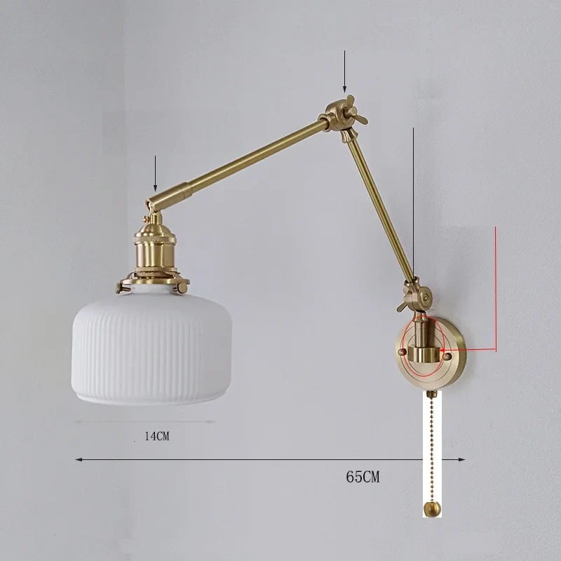 IWHD 2022 Ceramic Copper LED Wall Lamp — Adjustable Swinging Long Arm Light for Bedroom & Living Room