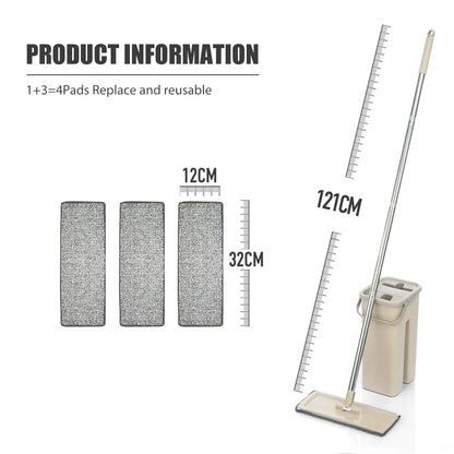Hands-Free Flat Floor Mop & Bucket Set – Professional Home Cleaning System with Washable Microfiber Pads for Hardwood
