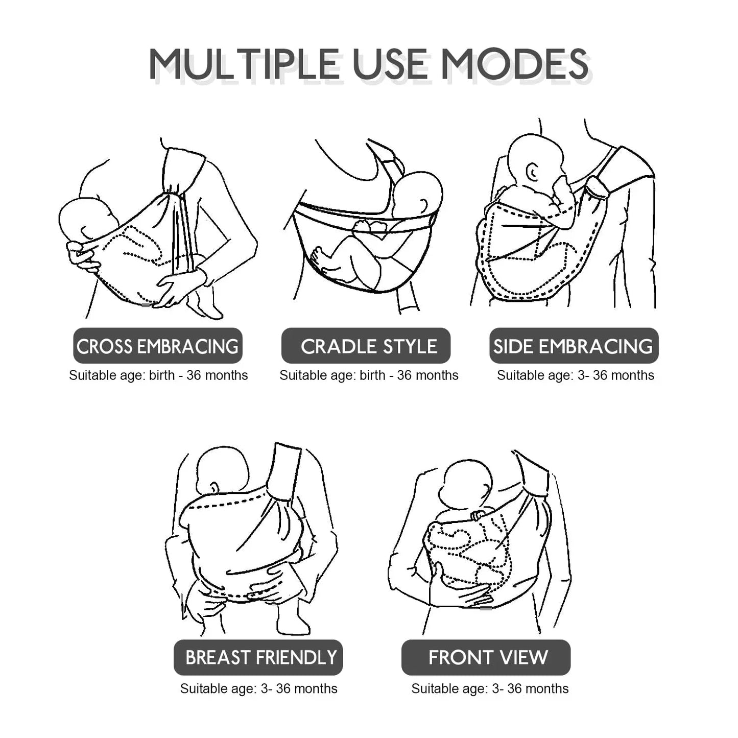 Portable Baby Carrier Wrap - Adjustable Shoulder Sling for Infants & Toddlers with Multifunctional Strap
