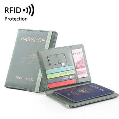 RFID Leather Passport Wallet - Vintage Multi-Function Travel Holder for Men & Women ID Bank Cards Business Accessories