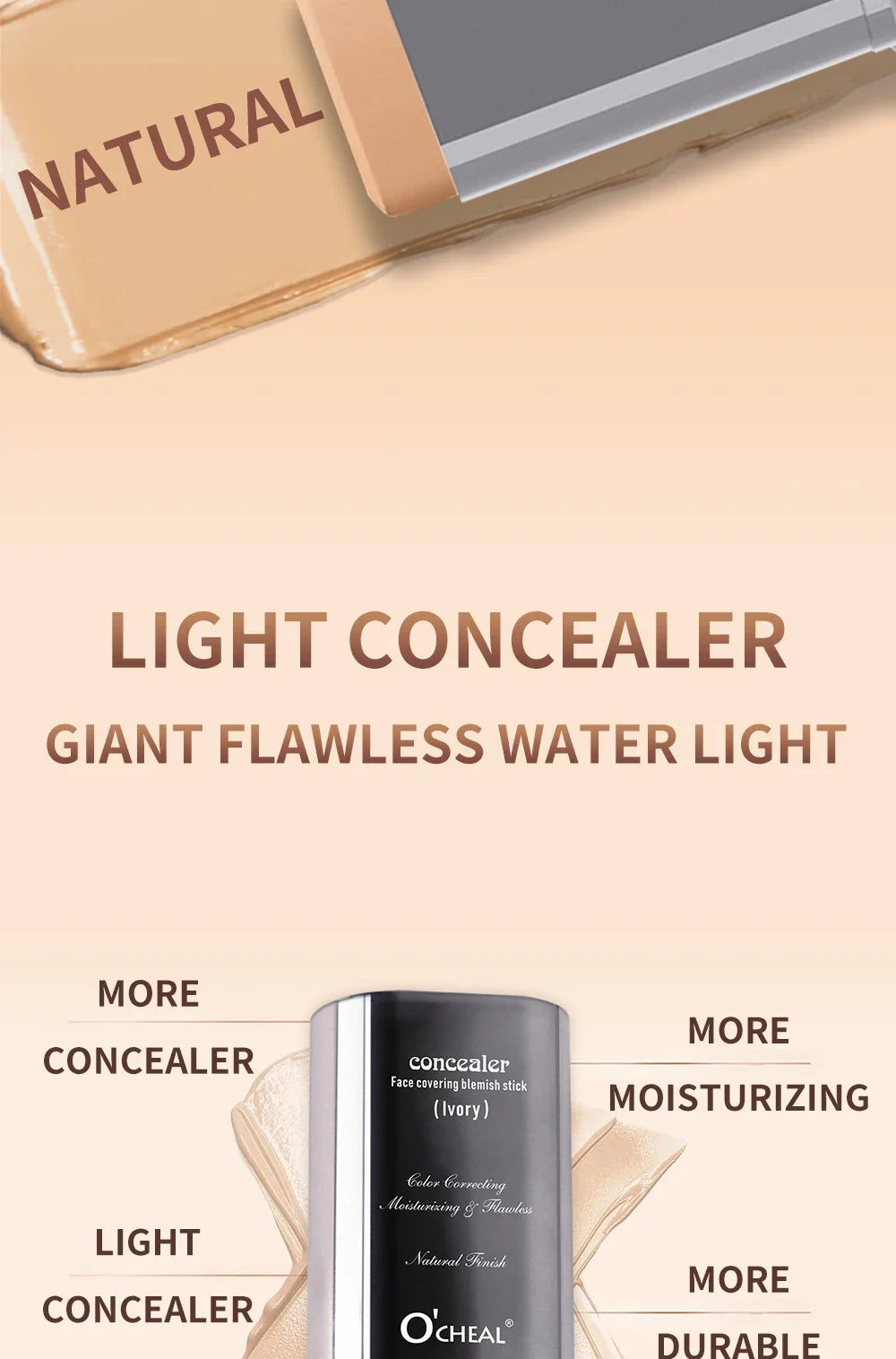 Ocheal Face Foundation Contour Stick – Long-Wear Lightweight Concealer & Blemish Brightening Makeup