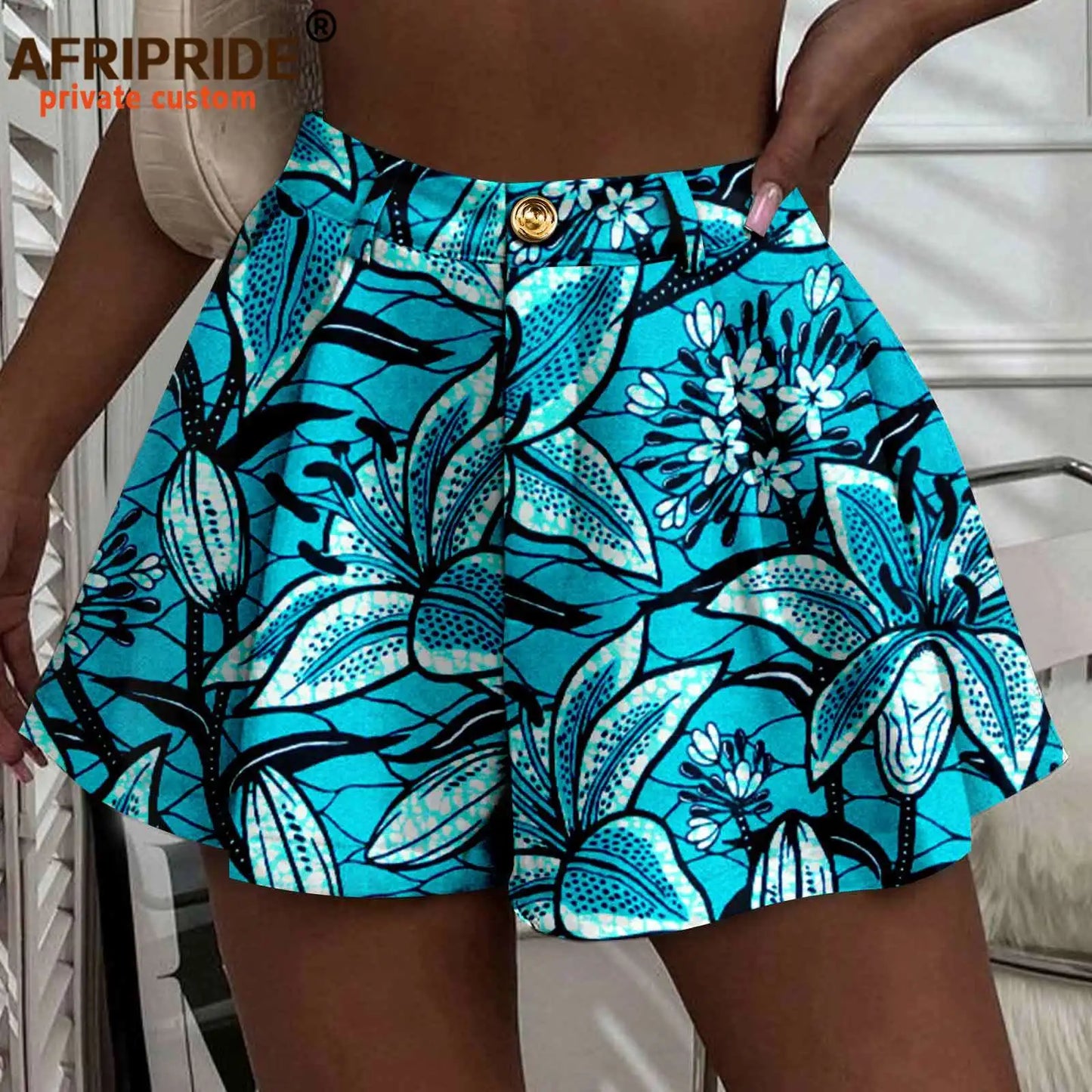 Women's Running Shorts - High Waist Elastic Athletic Shorts with Pockets Ankara Print