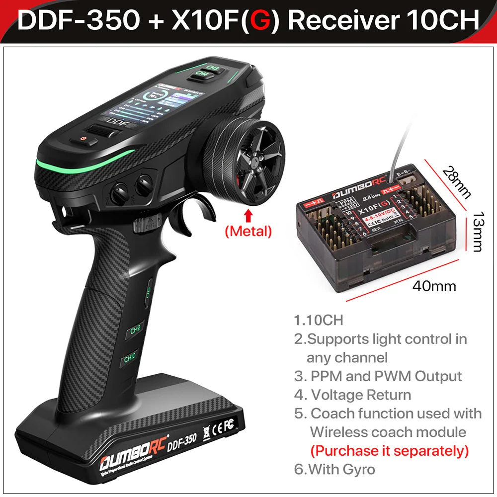 DUMBORC 2.4G 10CH Digital Radio Remote Controller – DDF-350 Transmitter with Receiver for RC Car, Boat, Tank, LCD FHSS System