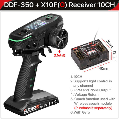 DUMBORC 2.4G 10CH Digital Radio Remote Controller – DDF-350 Transmitter with Receiver for RC Car, Boat, Tank, LCD FHSS System