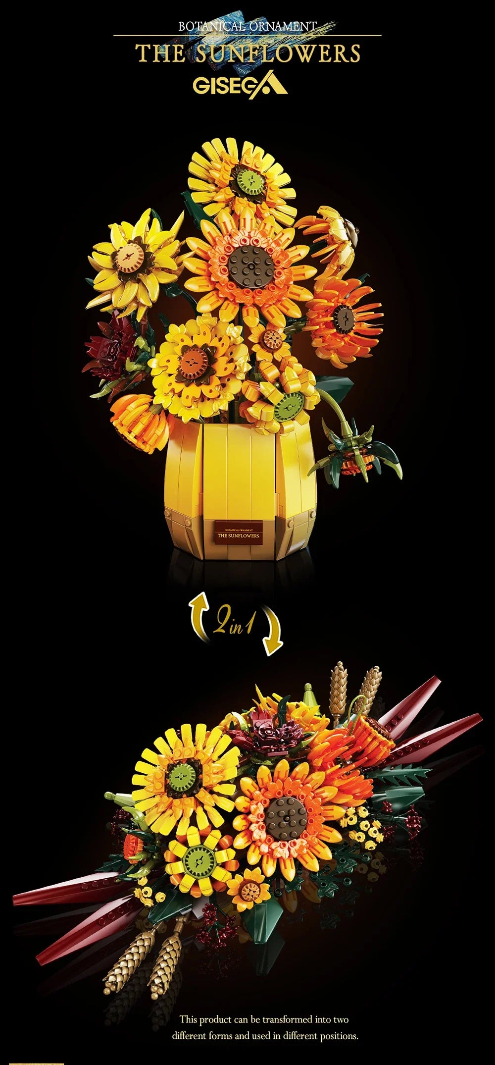 1328PCS Sunflower Building Blocks Set – Creative Flower Bouquet Vase Model for Home Decor & Kids Gifts