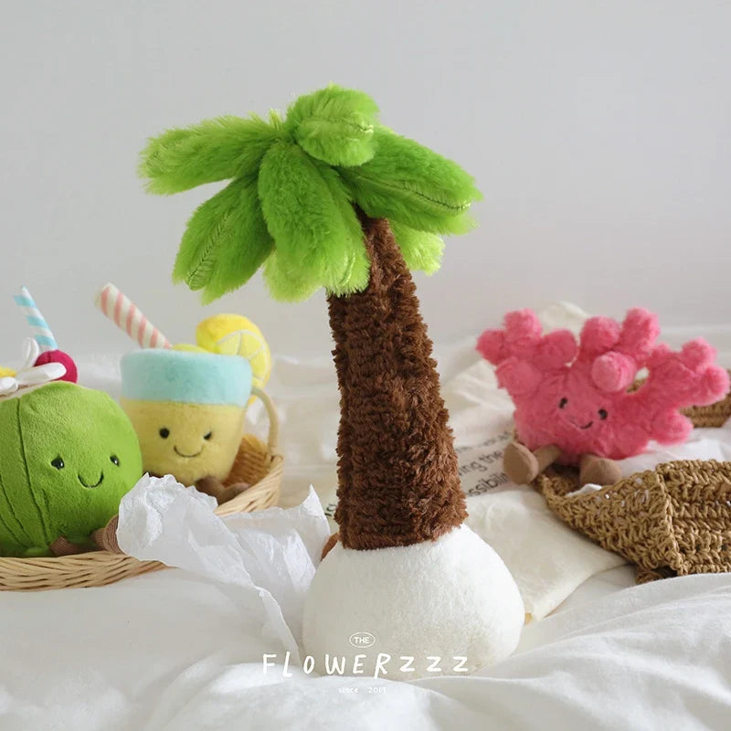 JELLYCAT Lemonade Coconut Plush – Soft Palm Tree & Red Coral Plush Toy, Cartoon Doll for Home Decor & Christmas Gifts