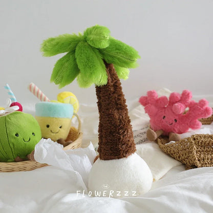 JELLYCAT Lemonade Coconut Plush – Soft Palm Tree & Red Coral Plush Toy, Cartoon Doll for Home Decor & Christmas Gifts