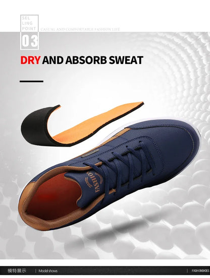 MAEDEF Men's Leather Sneakers – Waterproof Casual Lace-Up Footwear, Comfortable Vulcanized Shoes for Men