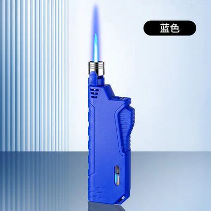 JOBON Outdoor Camping Blue Flame Lighter — Retractable Lever Ignition with Visual Window, Windproof Gadget for Men