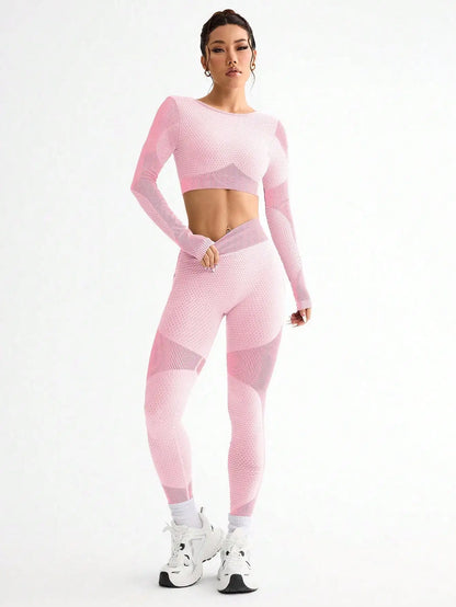 2PCS Women’s Seamless Yoga & Fitness Set – Breathable Tight Running Sports Outfit