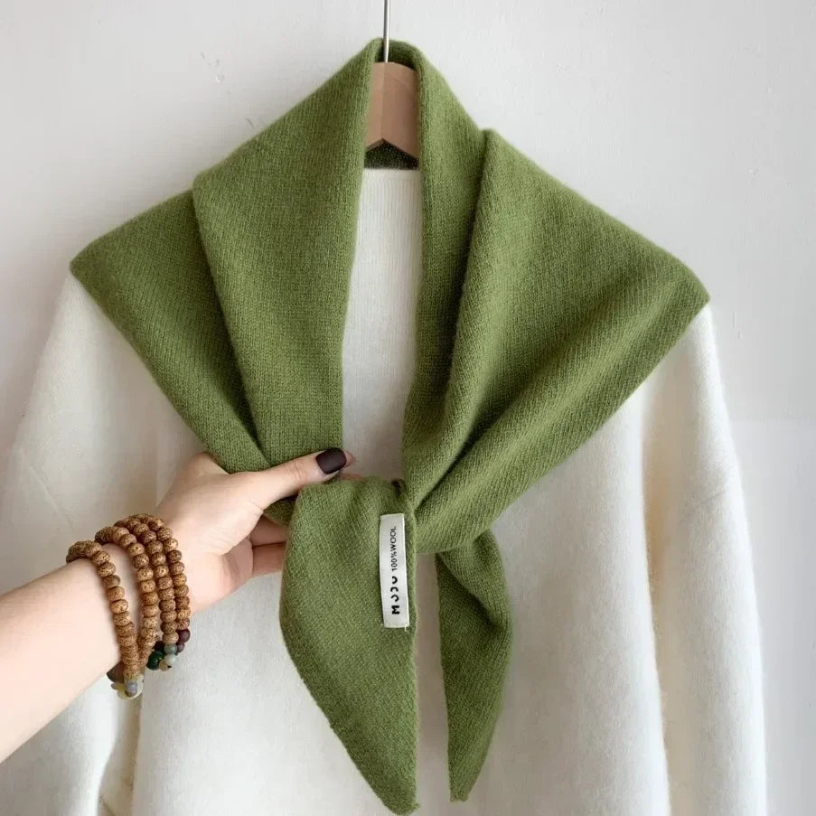 Women’s Wool Triangle Scarf – British Korean Knitted Headscarf & Warm Multi-Functional Wrap