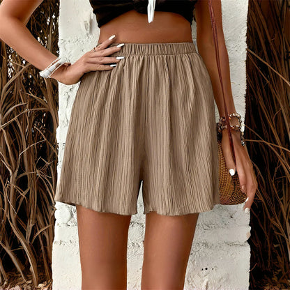 Women's Elastic Waist Casual Shorts - Solid Color Summer Beach Pants for Everyday Style