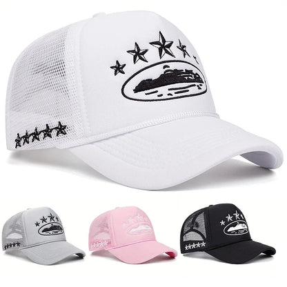 Unisex Print Mesh Trucker Cap - Hip Hop Streetwear Snapback Hat with Breathable Sunshade Design